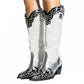 Crystal Embellished Patchwork Knee High Boots