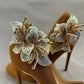 Rhinestone Flower Round Toe High Heel Shoes