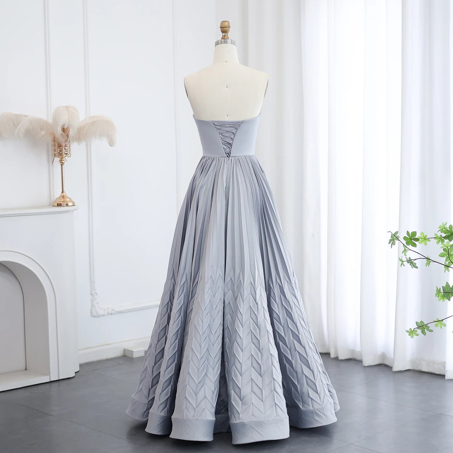 Pleated Strapless Formal Evening Dress