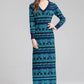 Vintage Geometric Pattern V-Neck Knitted Maxi Dress