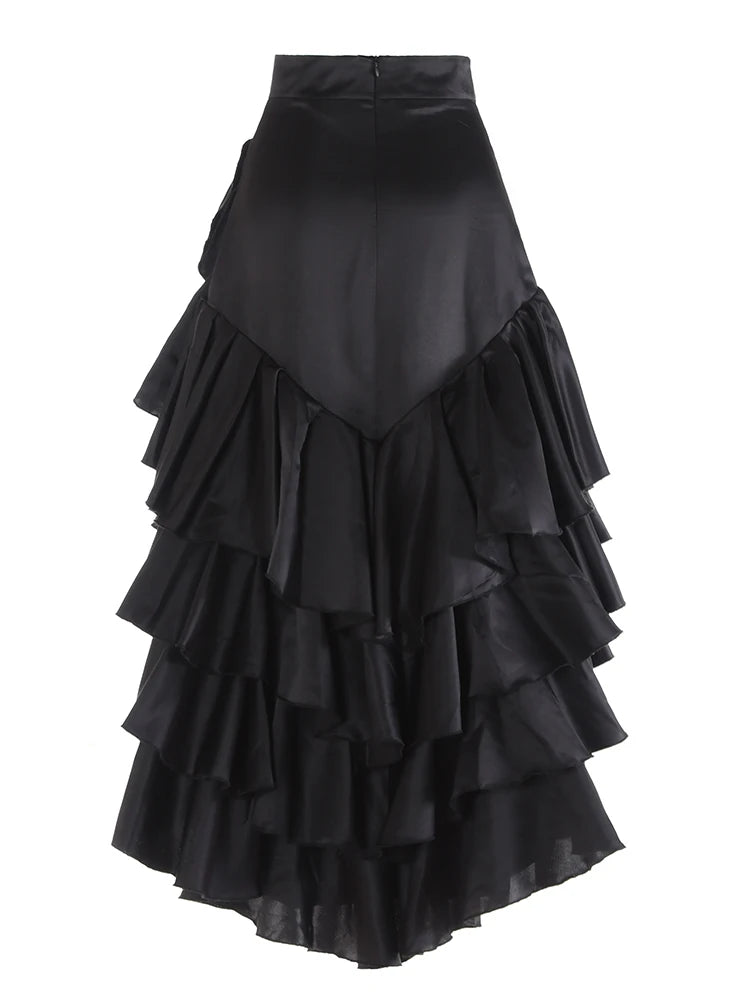 Asymmetrical Ruffles Patchwork High-Low Skirt