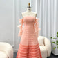 Gradient Pink Pleated Off-Shoulder Floor-Length Dress