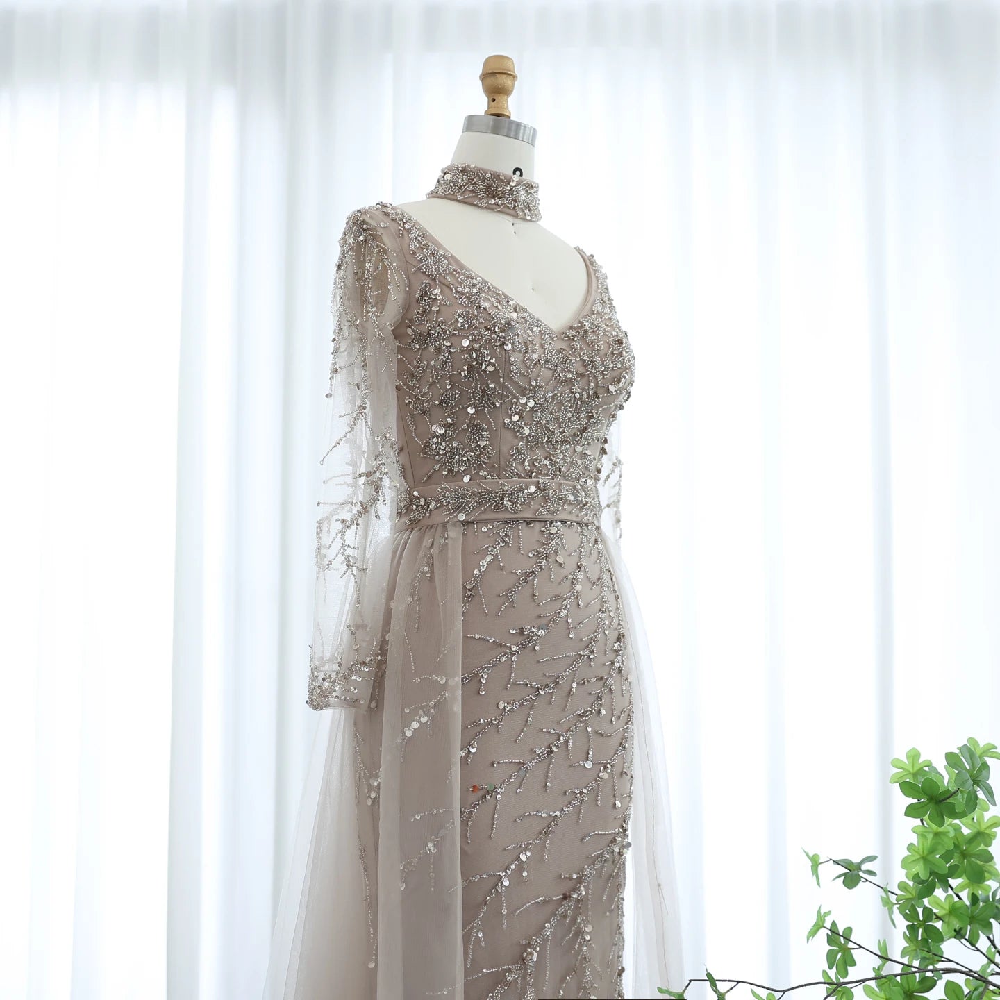 Luxury Beaded Embroidered Dress with Overskirt