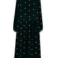 Polka Dot Ruffled Neck Velvet Midi Dress