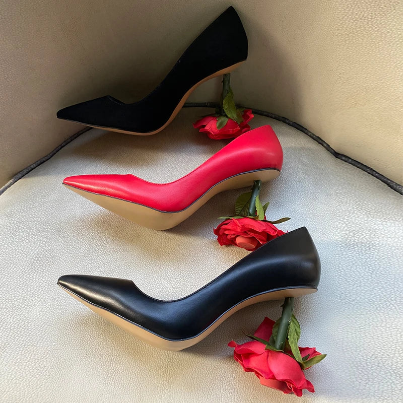 Flower Heel Pointed Toe Pumps