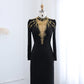 Beaded High Neck Long Sleeve Floor Length Dress