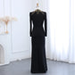 Beaded High Neck Long Sleeve Floor Length Dress