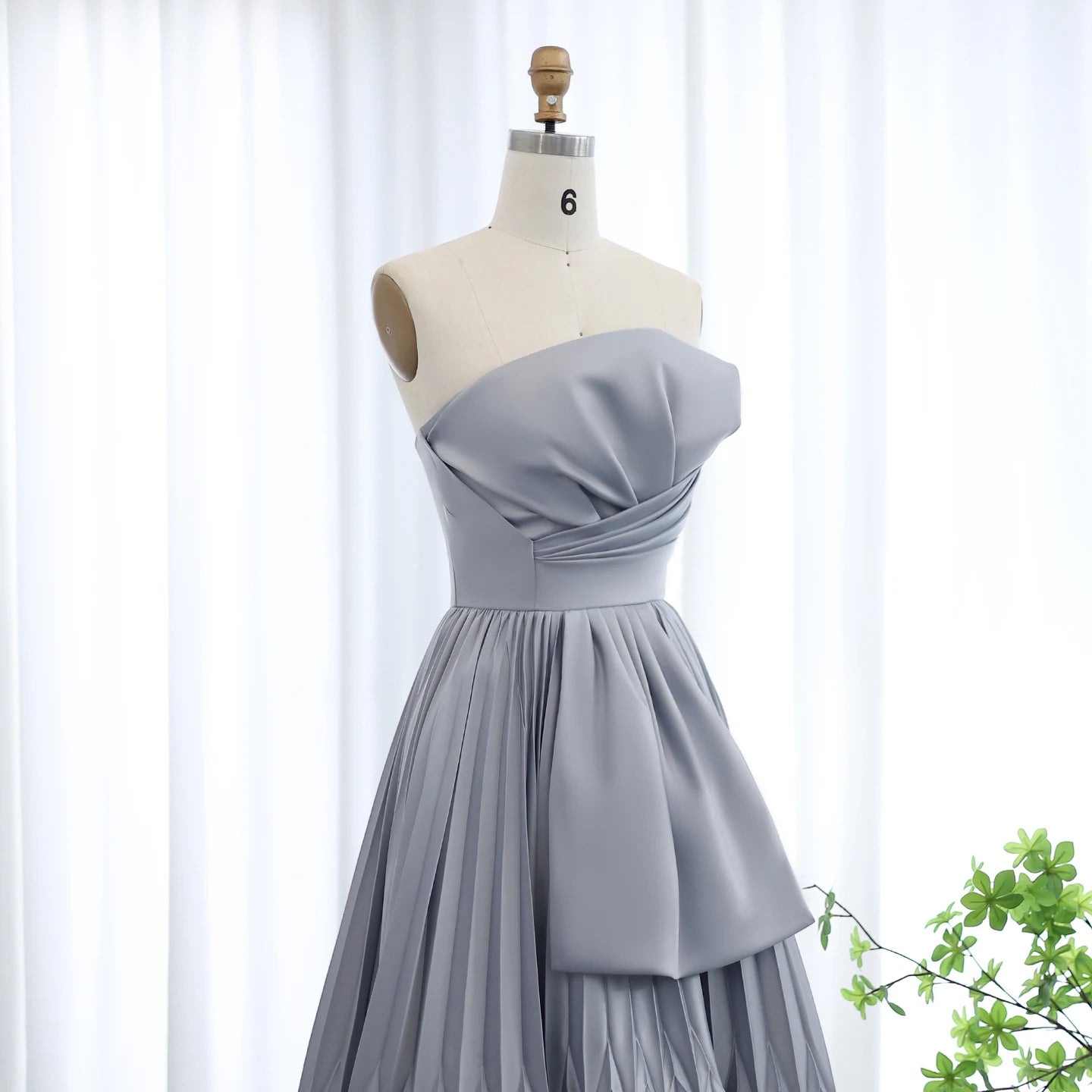 Pleated Strapless Formal Evening Dress