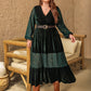 Plus Size Lace Patchwork V-Neck Balloon Sleeve Midi Dress