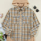 Drawstring Plaid Button Up Hooded Shacket