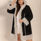 Plus Size Fuzzy Trim Open Front Long Sleeve Hooded Coat