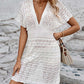 Openwork Plunge Short Sleeve Cover-Up Dress