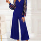 Surplice Embroidered Long Sleeve Wide Leg Jumpsuit