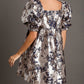 Metallic Jacquard Puff Sleeve Dress