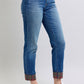 Judy Blue Plaid Print Cuff Straight Leg Jeans