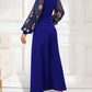 Surplice Embroidered Long Sleeve Wide Leg Jumpsuit