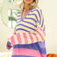 Striped Color Block  Hooded Knit Top