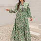 Plus Size Printed Notched Long Sleeve Maxi Dress