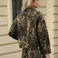 Pocketed Leopard Long Sleeve Denim Jacket