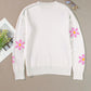 Flower Round Neck Long Sleeve Sweater