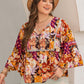 Plus Size Printed Tie Neck Blouse