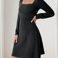 Butterfly Square Neck Long Sleeve Dress