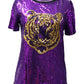 Tiger Sequin Round Neck Short Sleeve T-Shirt