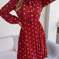 Polka Dot Tie Neck Pleated Dress