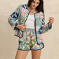 Printed Button Up Long Sleeve Outerwear and Shorts Set