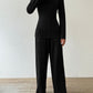 Ribbed V-Neck Long Sleeve Top and Pocketed Pants Set