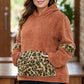 Plus Size Leopard Kangaroo Pocket Long Sleeve Hoodie