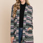 Geometric Open Front Long Sleeve Cardigan with Pockets