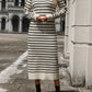 Striped Round Neck Long Sleeve Dress