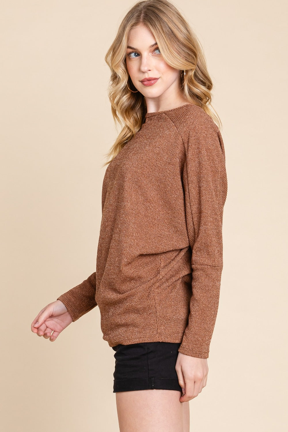 Drop Shoulder Long Sleeve Knit Top