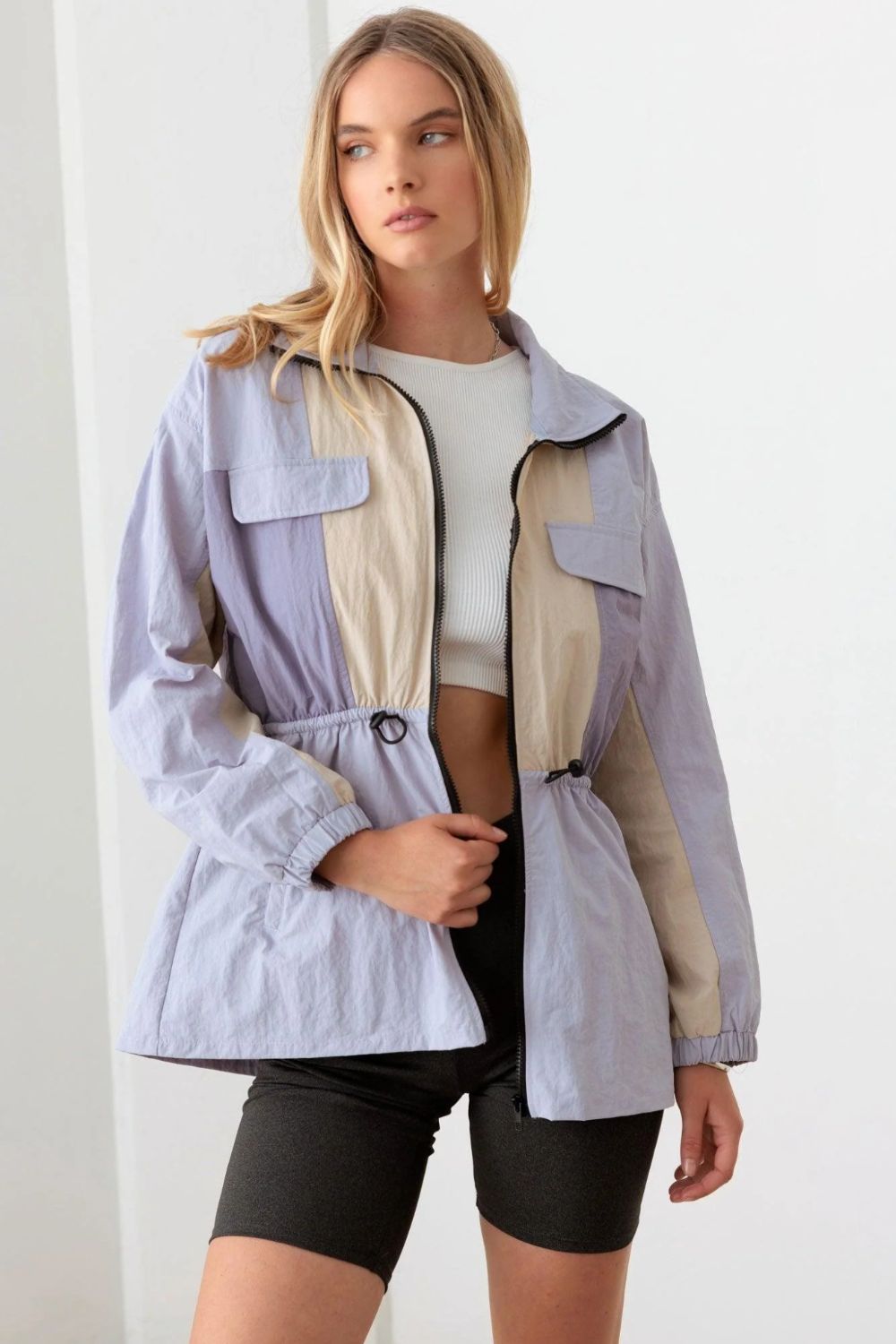 Color Block Collared Wind Breaker Jacket