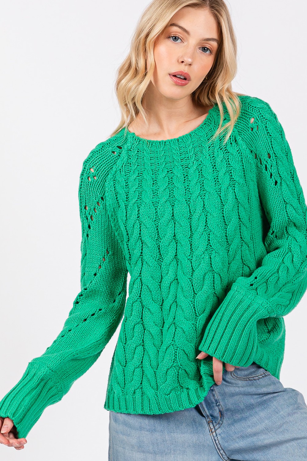 Cable-Knit Long Sleeve Sweater