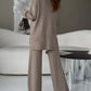 Slit Mock Neck Top and Pants Sweater Set