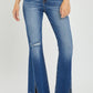 RISEN High Rise Front Slit Frayed Hem Flare Jeans