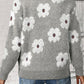 Flower Half Zip Long Sleeve Sweater