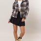 Plaid Collared Neck Boucle Jacket with Pockets