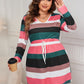 Plus Size Striped V-Neck Long Sleeve Mini Dress