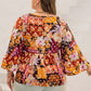 Plus Size Printed Tie Neck Blouse