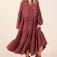 Tiered Button Down Long Sleeve Midi Dress