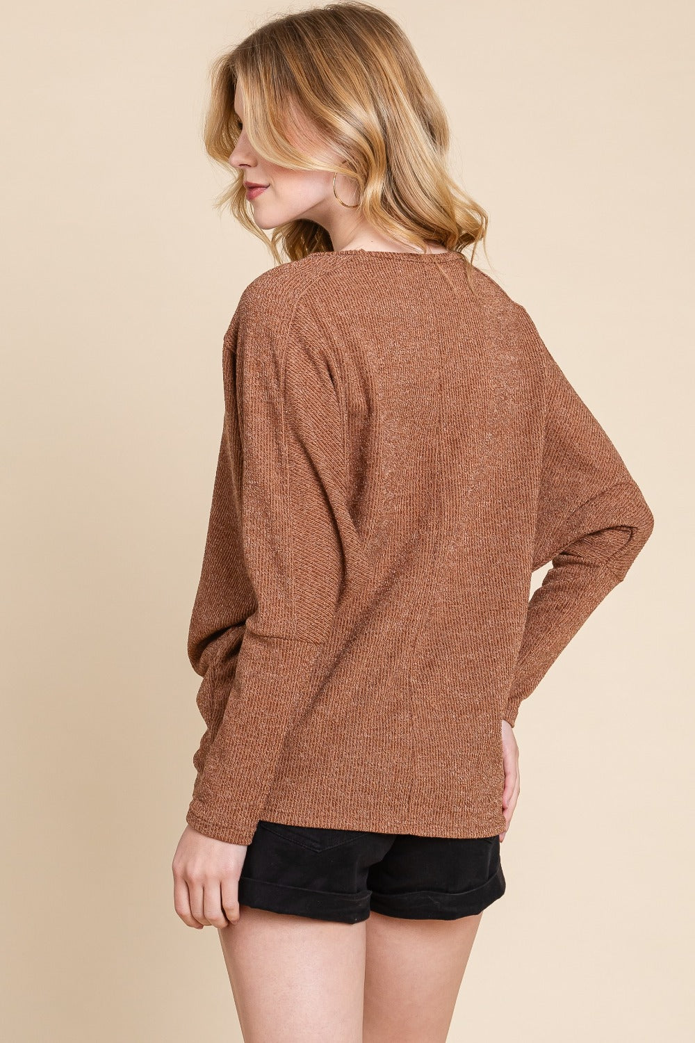 Drop Shoulder Long Sleeve Knit Top