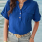 Buttoned Notched Short Sleeve Blouse