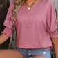 Notched Lantern Sleeve Blouse