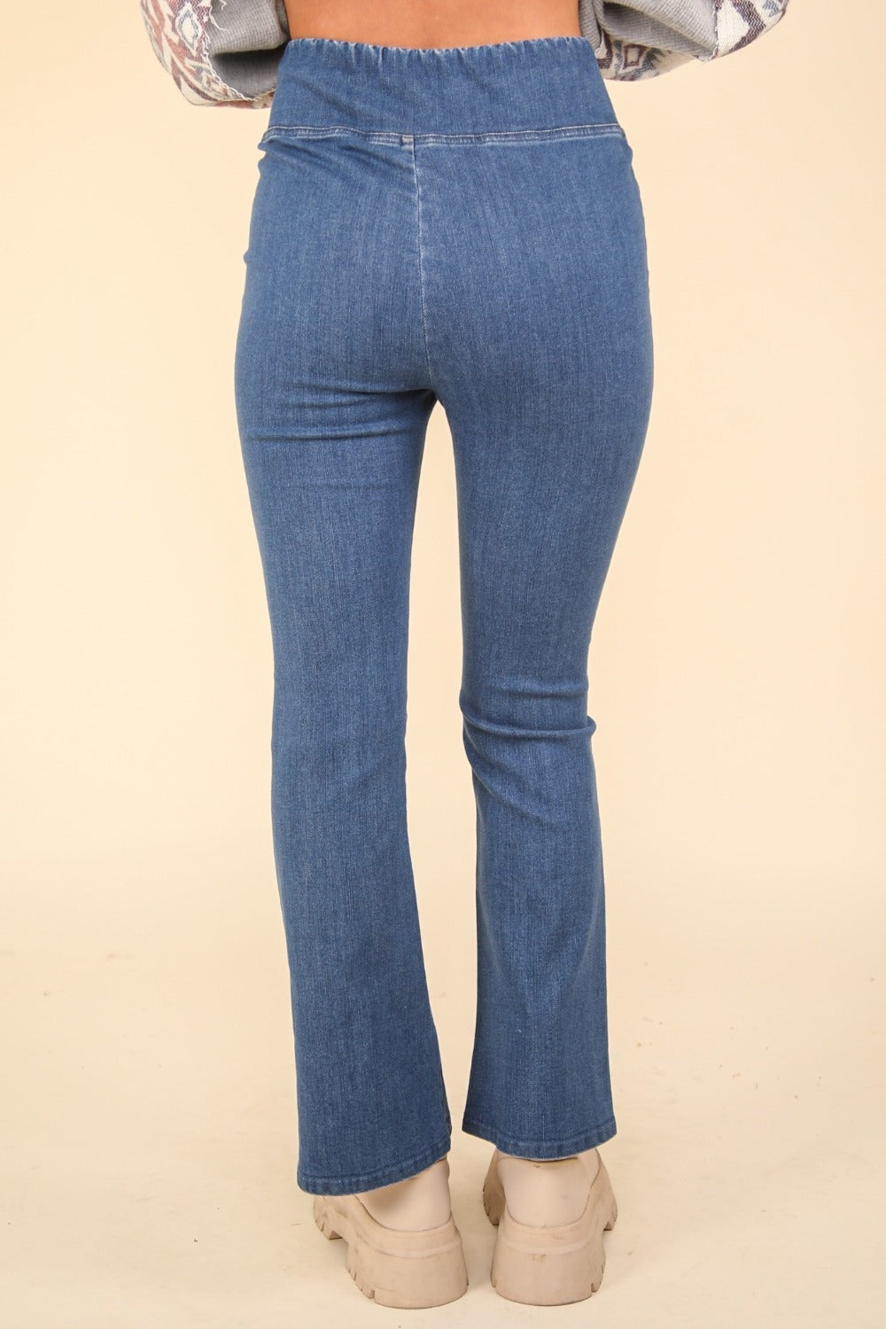 Washed Denim Stretchy Crossover Waist Leggings