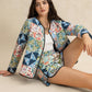 Printed Button Up Long Sleeve Outerwear and Shorts Set