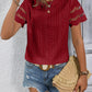 Full Size Eyelet Round Neck Short Sleeve Top