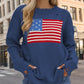 US Flag Distressed Round Neck Long Sleeve Sweater